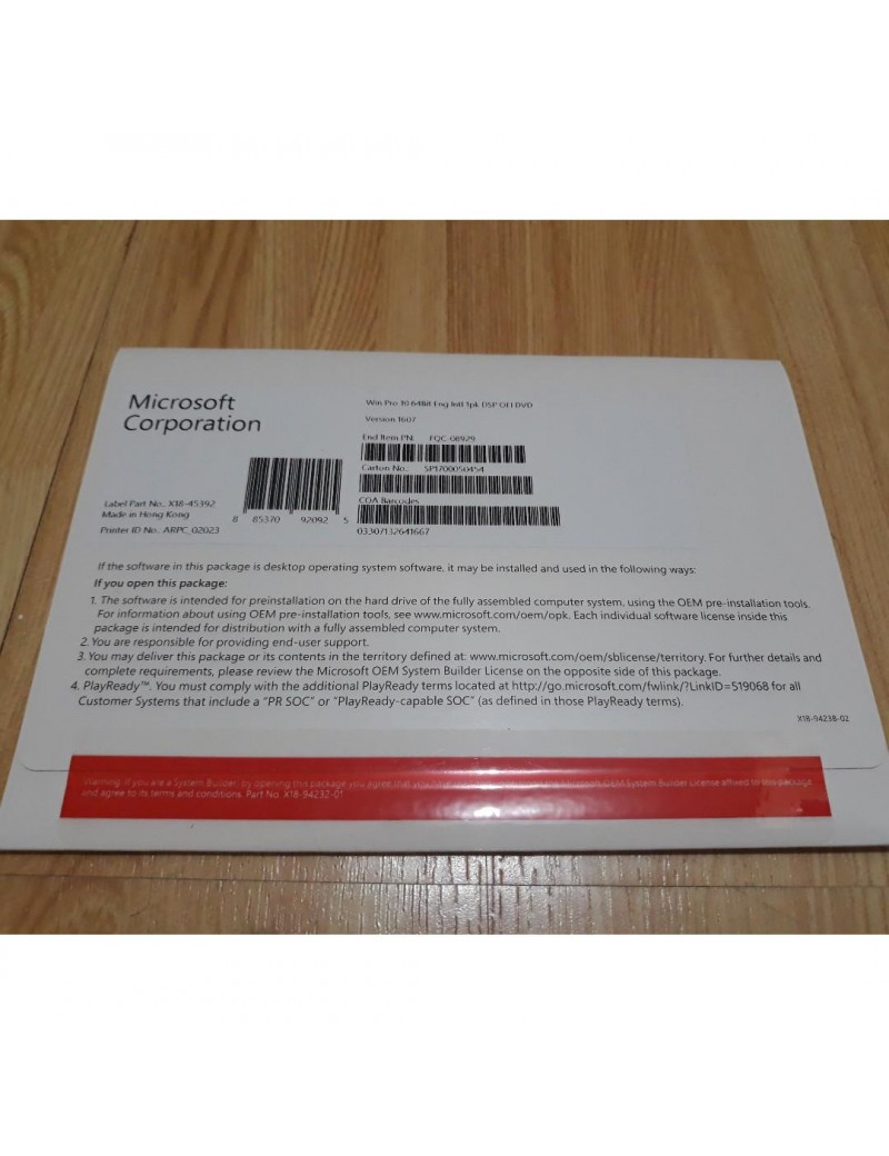 Windows 10 Pro Box inglese con DVD e Licenza (COA)